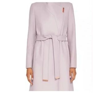 Ted Baker Mid Length Wool Blend Wrap Coat size 4 lavender colour